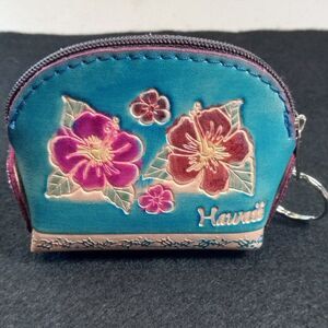 Vintage Handmade Hawaii Turtle and Floral Wallet/Key Chain Cottagecore Travel
